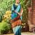blue colourblocked sequinned saree