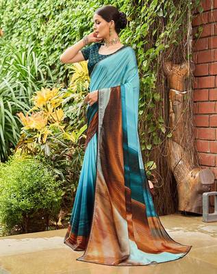blue colourblocked sequinned saree 3