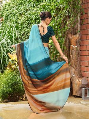 blue colourblocked sequinned saree 4