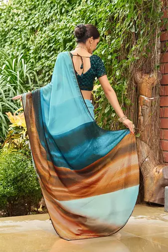 blue colourblocked sequinned saree