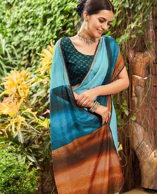 blue colourblocked sequinned saree 5
