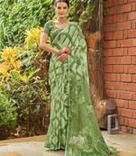 green geometric printed beads and stones pure georgette saree