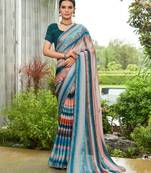 teal lehariya sequinned embellished pure georgette saree