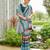 teal lehariya sequinned embellished pure georgette saree
