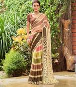 beige striped sequined pure georgette saree