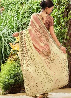 beige striped sequined pure georgette saree 3