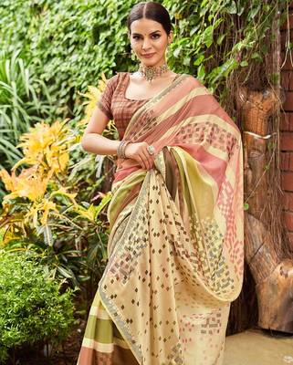 beige striped sequined pure georgette saree 5