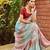 blue geometric printed beads and stones pure georgette saree