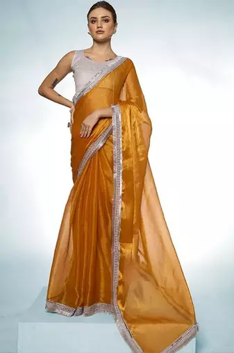 gold embellished organza saree