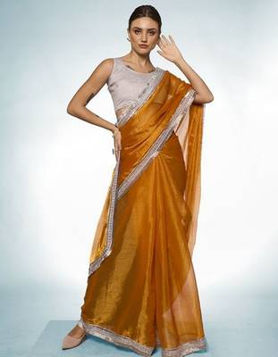 gold embellished organza saree 4