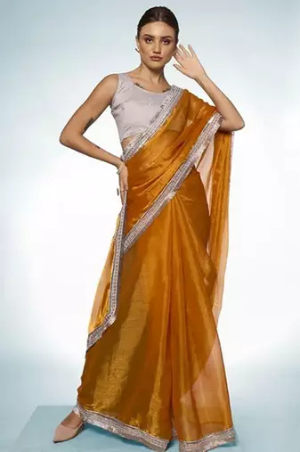 gold embellished organza saree