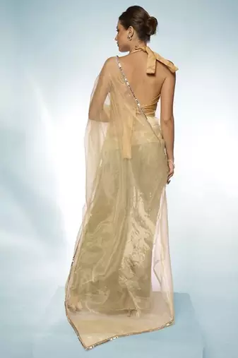 beige mirror work tissue saree