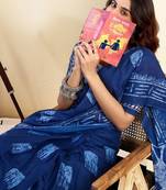 blue printed ready to wear pure cotton saree