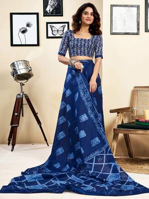 blue printed ready to wear pure cotton saree 3