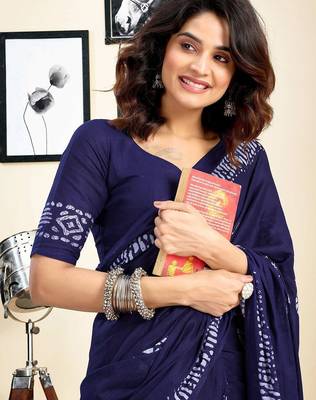 blue ethnic motifs pure cotton ready to wear saree 1