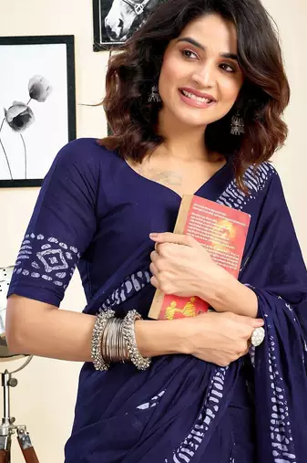 blue ethnic motifs pure cotton ready to wear saree