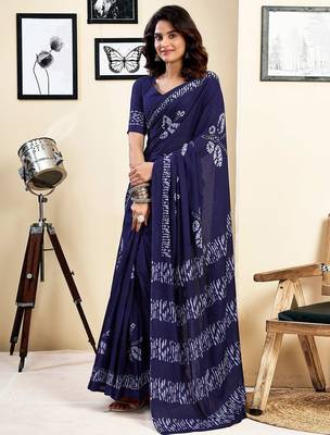 blue ethnic motifs pure cotton ready to wear saree 2