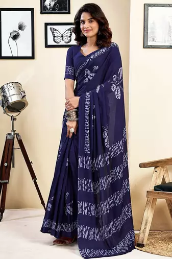 blue ethnic motifs pure cotton ready to wear saree