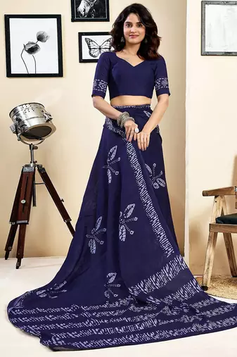 blue ethnic motifs pure cotton ready to wear saree