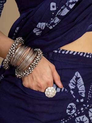 blue ethnic motifs pure cotton ready to wear saree 5