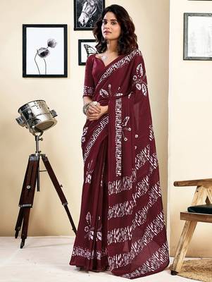maroon ethnic motifs pure cotton ready to wear saree 2