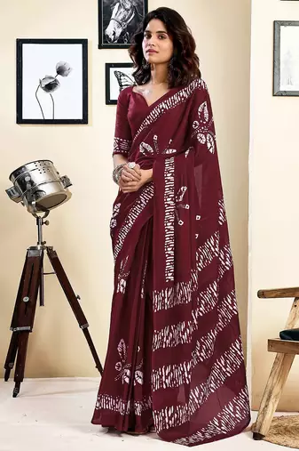 maroon ethnic motifs pure cotton ready to wear saree