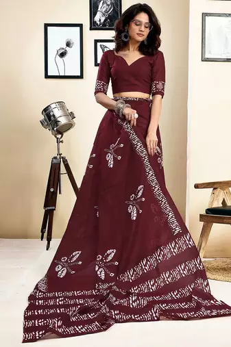 maroon ethnic motifs pure cotton ready to wear saree
