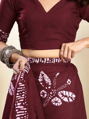 maroon ethnic motifs pure cotton ready to wear saree 4