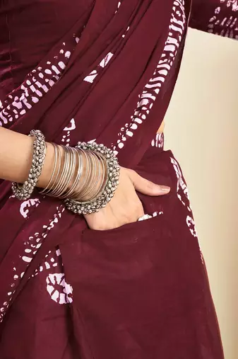 maroon ethnic motifs pure cotton ready to wear saree