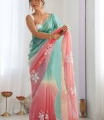 multicolor floral embroidered silk blend saree