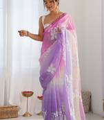 multicolor floral embroidered silk blend saree