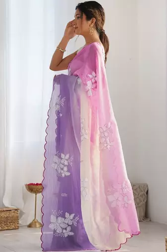multicolor floral embroidered silk blend saree