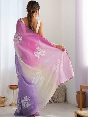 multicolor floral embroidered silk blend saree 3