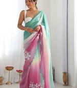 multicolor floral embroidered silk blend saree