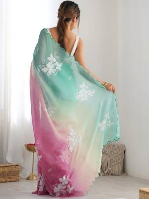 multicolor floral embroidered silk blend saree 3