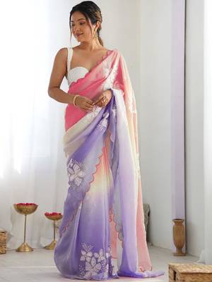multicolor embellished embroidered silk blend saree 2
