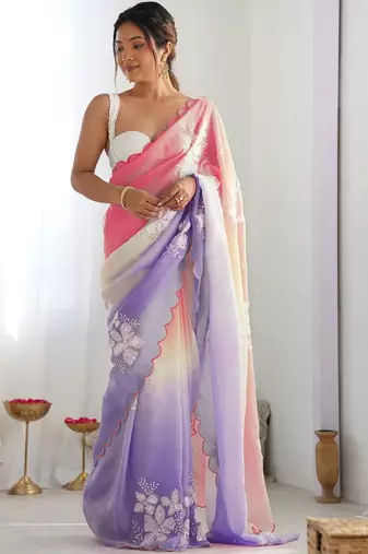 multicolor embellished embroidered silk blend saree