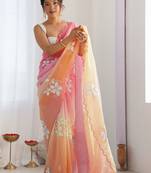 Multicolor floral embroidered silk blend saree