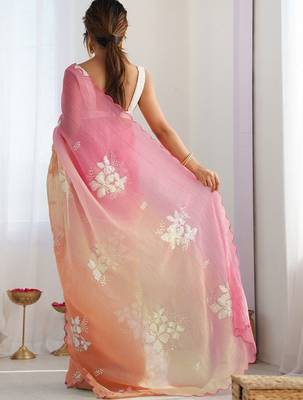Multicolor floral embroidered silk blend saree 3