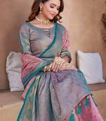 Pink floral woven design zari silk banarasi saree
