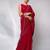 red embellished sequinned satin saree