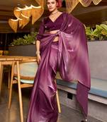 burgundy ombre dyed satin saree with blouse piece