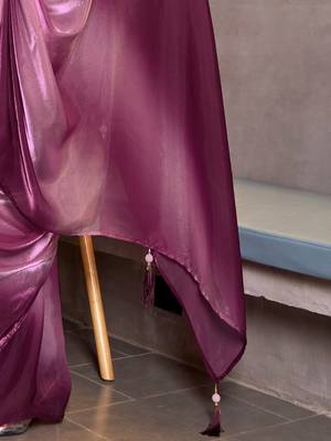 burgundy ombre dyed satin saree with blouse piece 5
