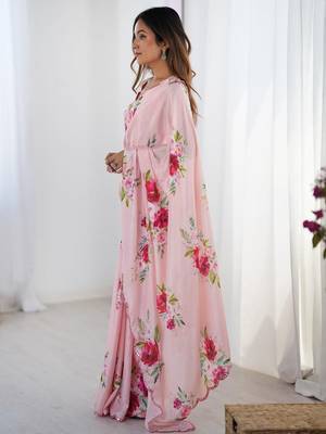 Peach floral kutchi embroidery silk blend saree 2
