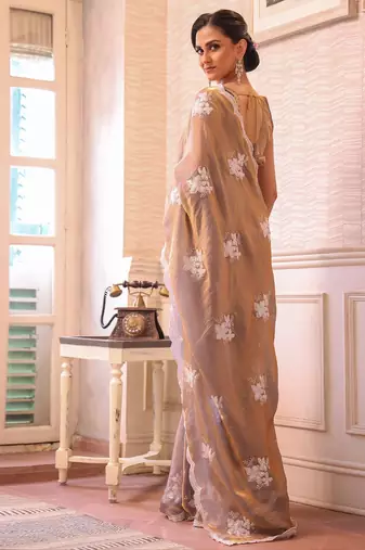 Rose floral sequinned tissue saree