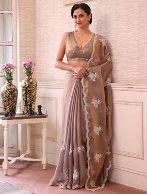 Rose floral sequinned tissue saree 4