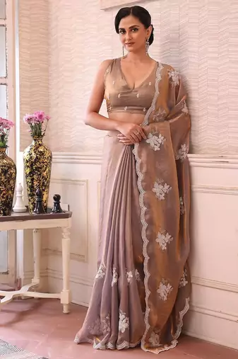 Rose floral sequinned tissue saree