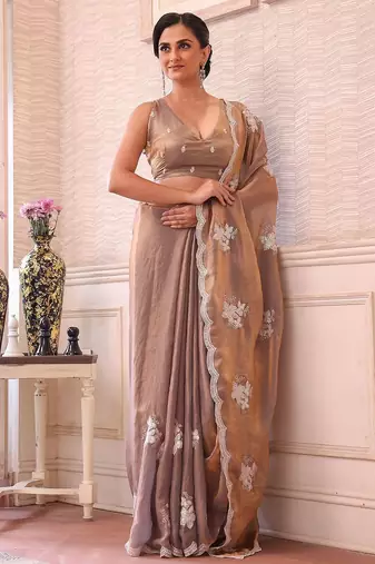 Rose floral sequinned tissue saree