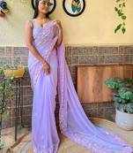 lavender embellished sequinned pure georgette saree
