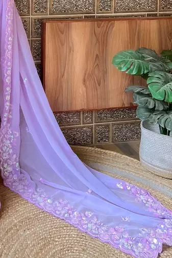 lavender embellished sequinned pure georgette saree
